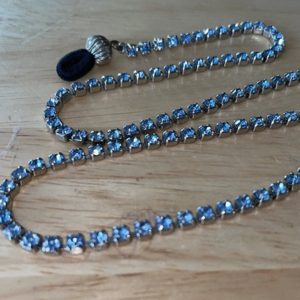 Vintage Eyeglass Chain Blue Rhinestone / Silver Bohemian Retro Y2K